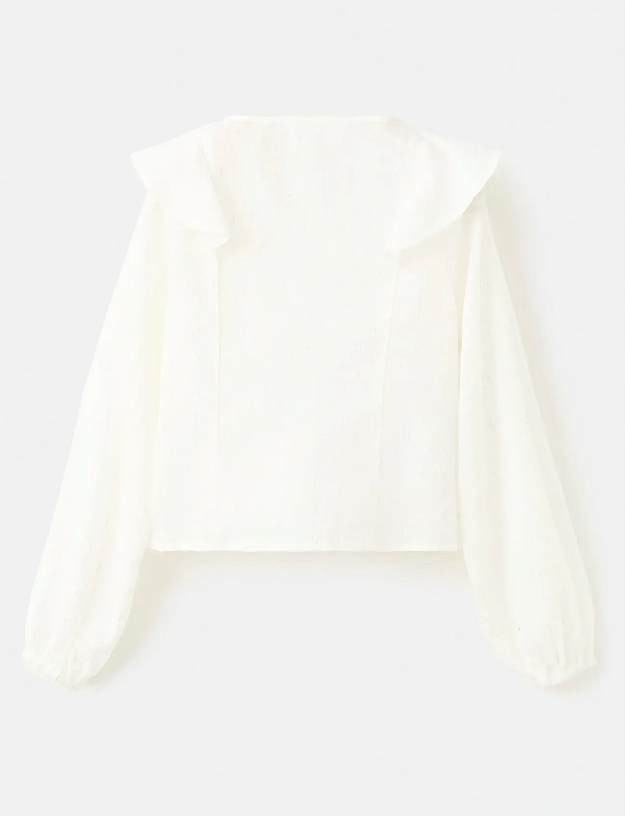 Mango - Ruffled lurex blouse - långärmade blusar - natural white - 0