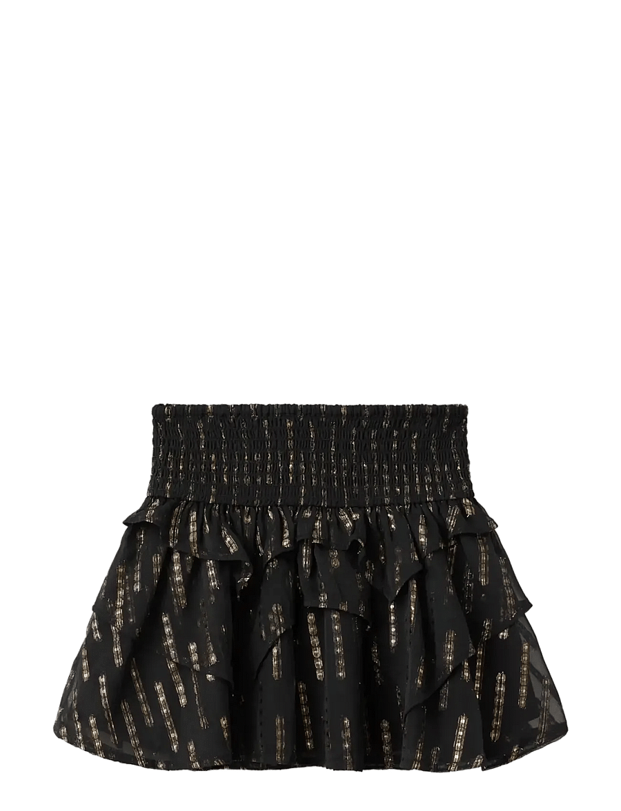 Mango - Ruffled lurex skirt - kurze röcke - black - 1
