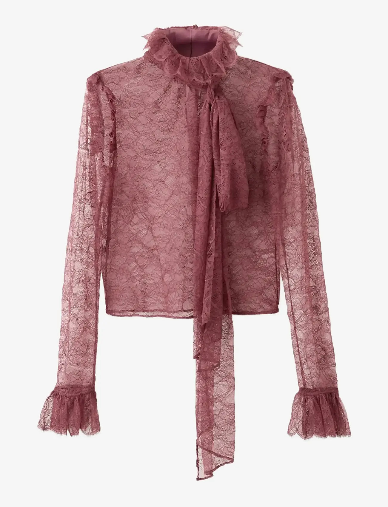Mango - Lace blouse with ruff collar - langærmede bluser - pink - 1