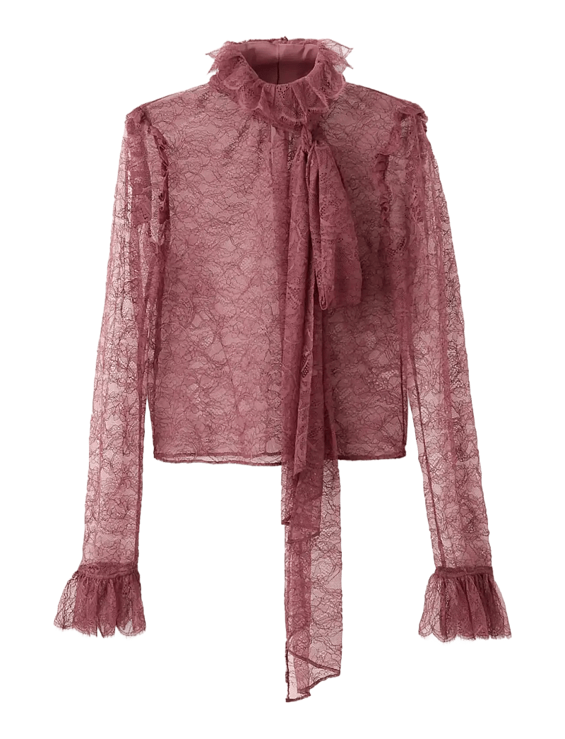 Mango - Lace blouse with ruff collar - langærmede bluser - pink - 1