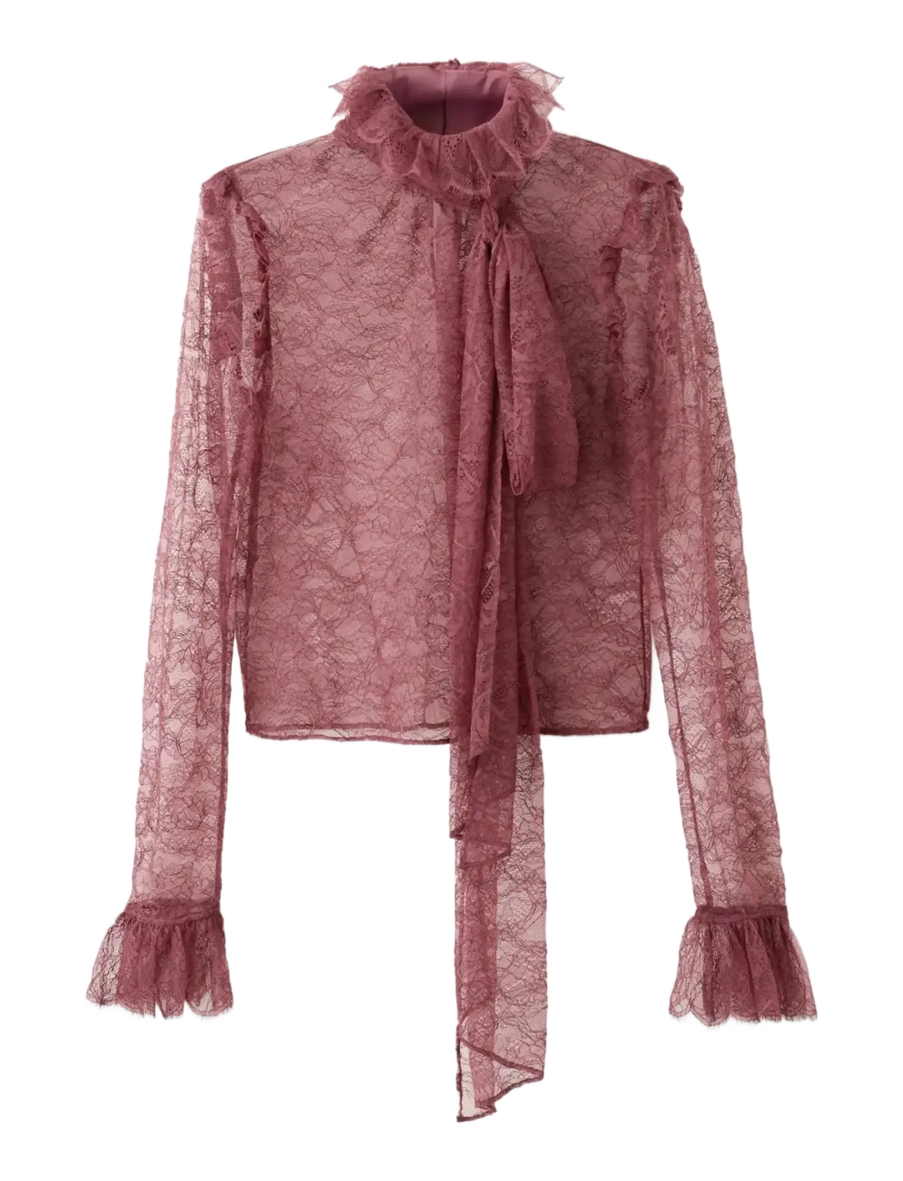 Mango Lace blouse with ruff collar - Bluser - PINK / burgundy