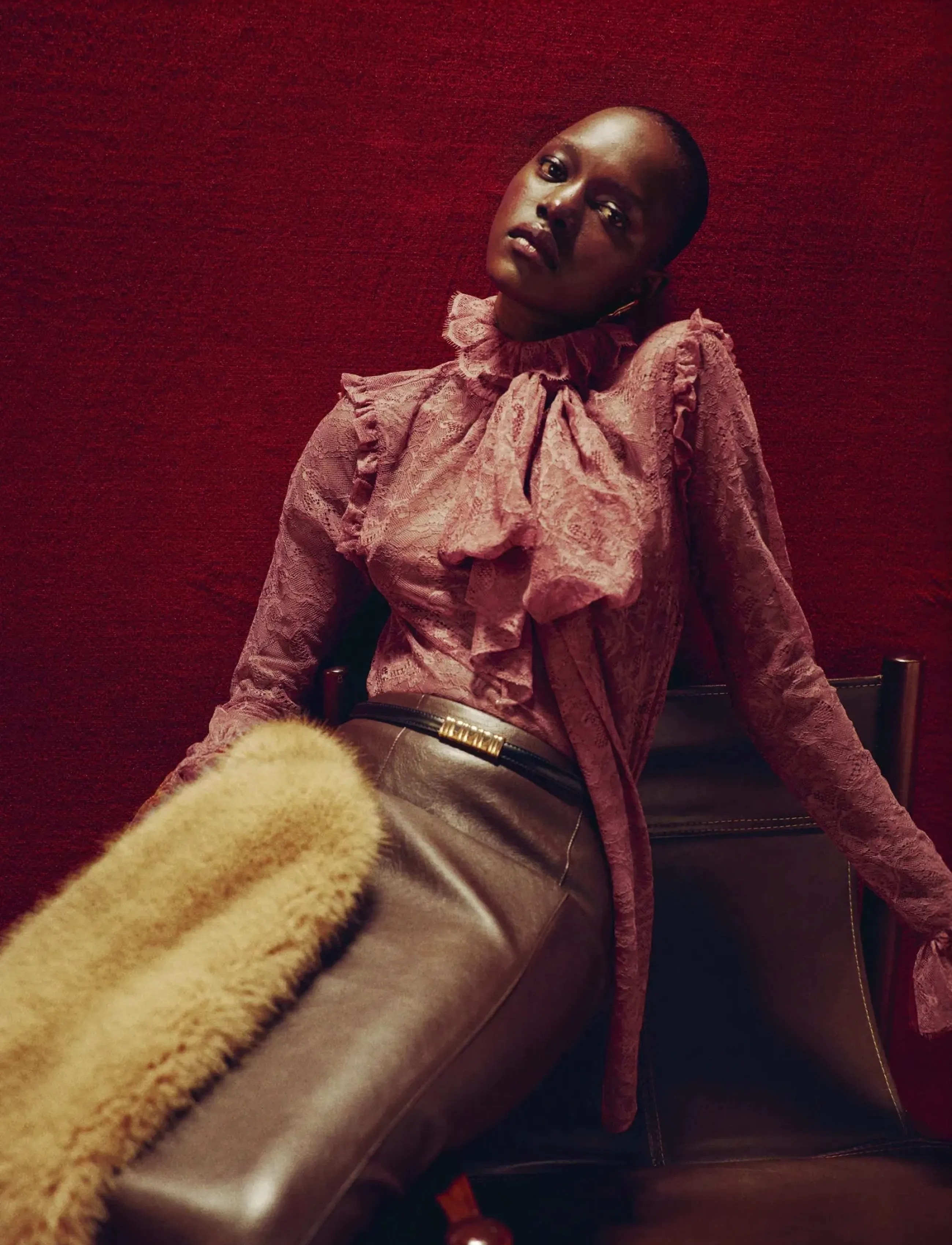 Mango Lace blouse with ruff collar - Blusar & Skjortor - PINK / burgundy