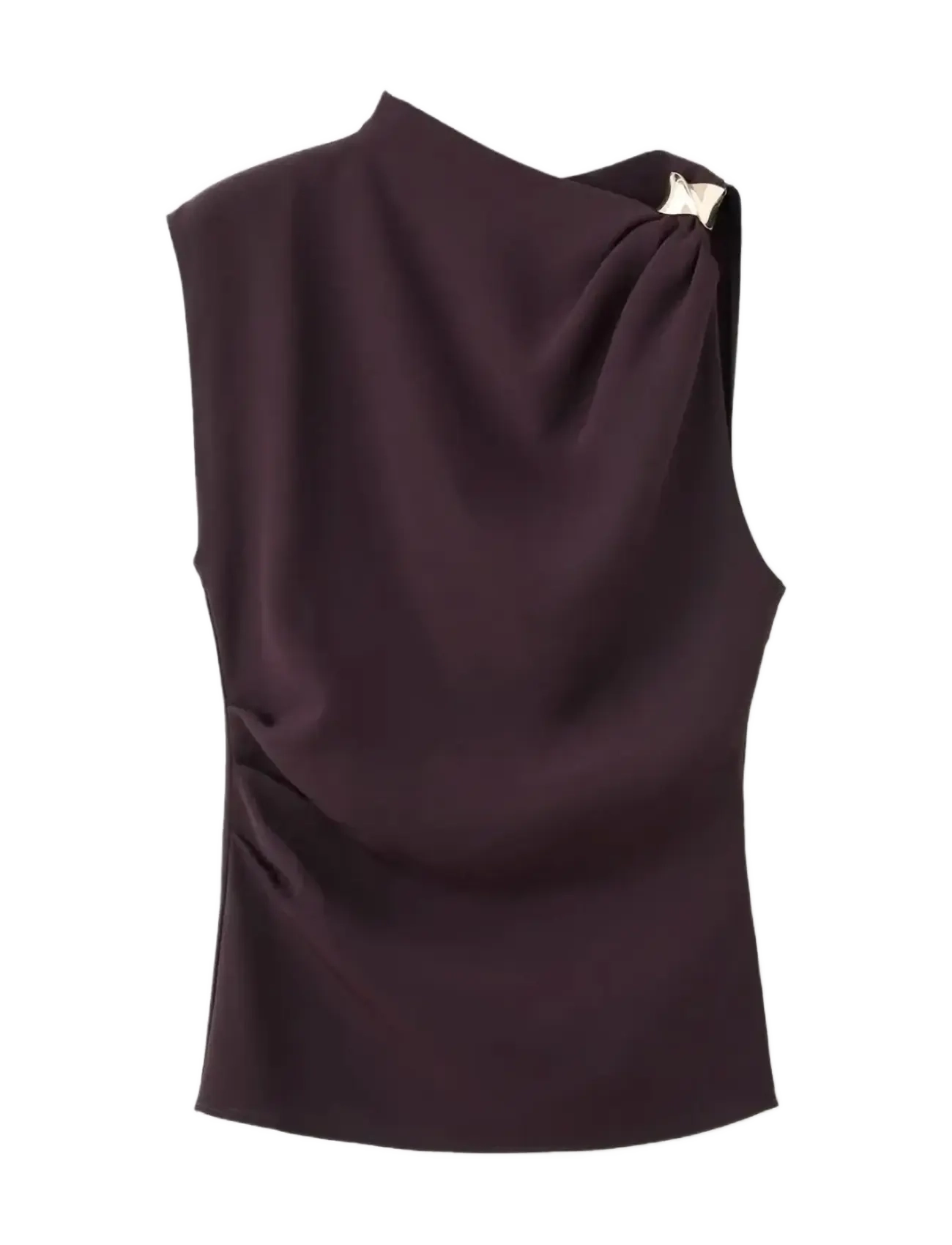 Asymmetrical blouse with metallic detail - BROWN