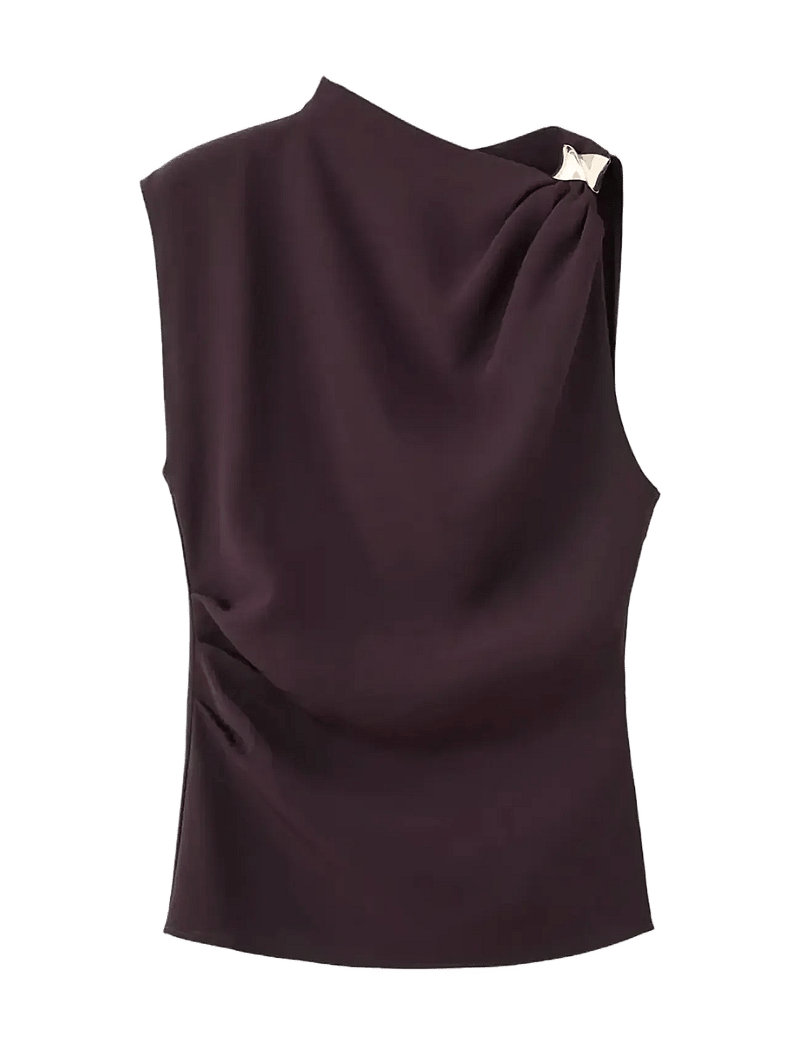 Mango - Asymmetrical blouse with metallic detail - Ärmellose blusen - brown - 1