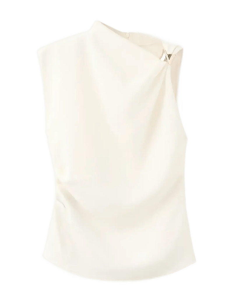 Mango - Asymmetrical blouse with metallic detail - Ärmlösa blusar - light beige - 1