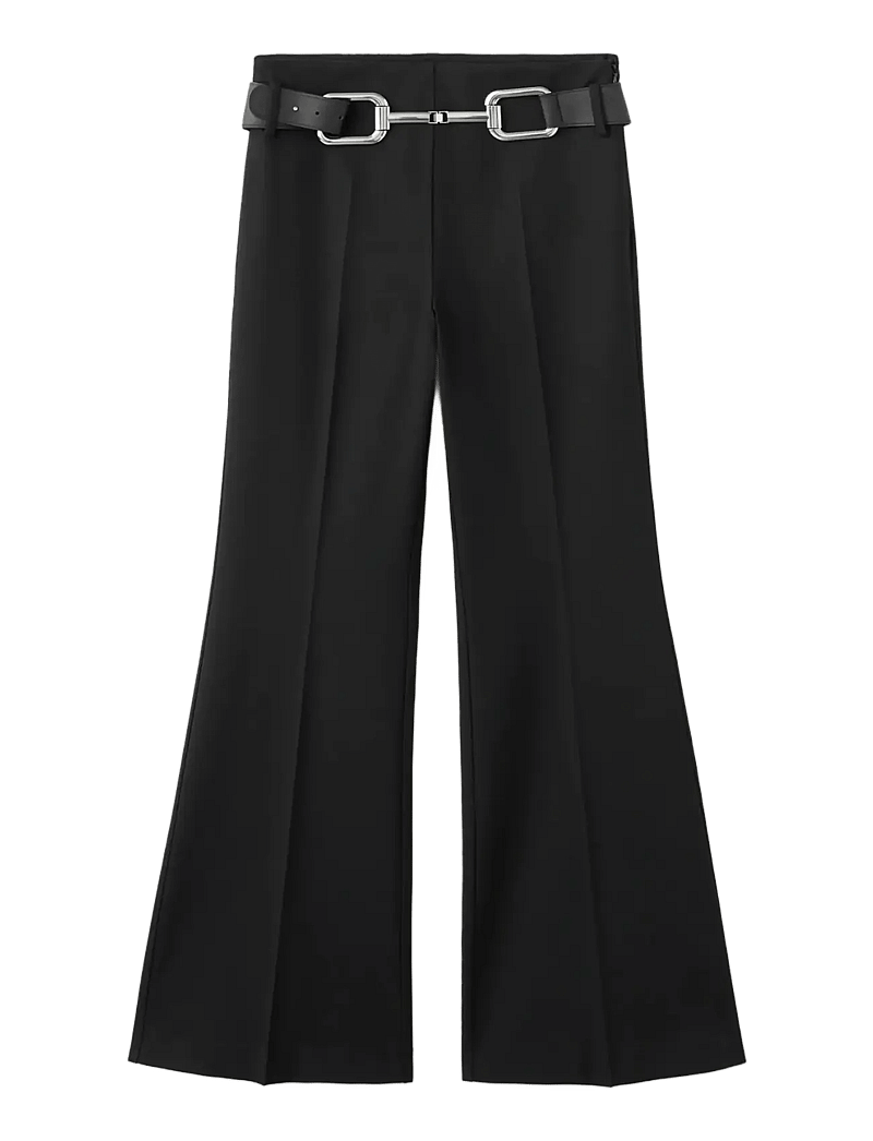 Mango - Flared trousers with belt - schlaghose - black - 1