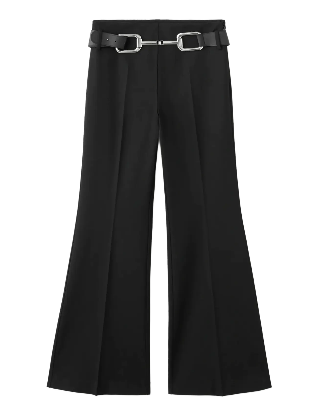 Mango Flared trousers with belt - Byxor - BLACK / black