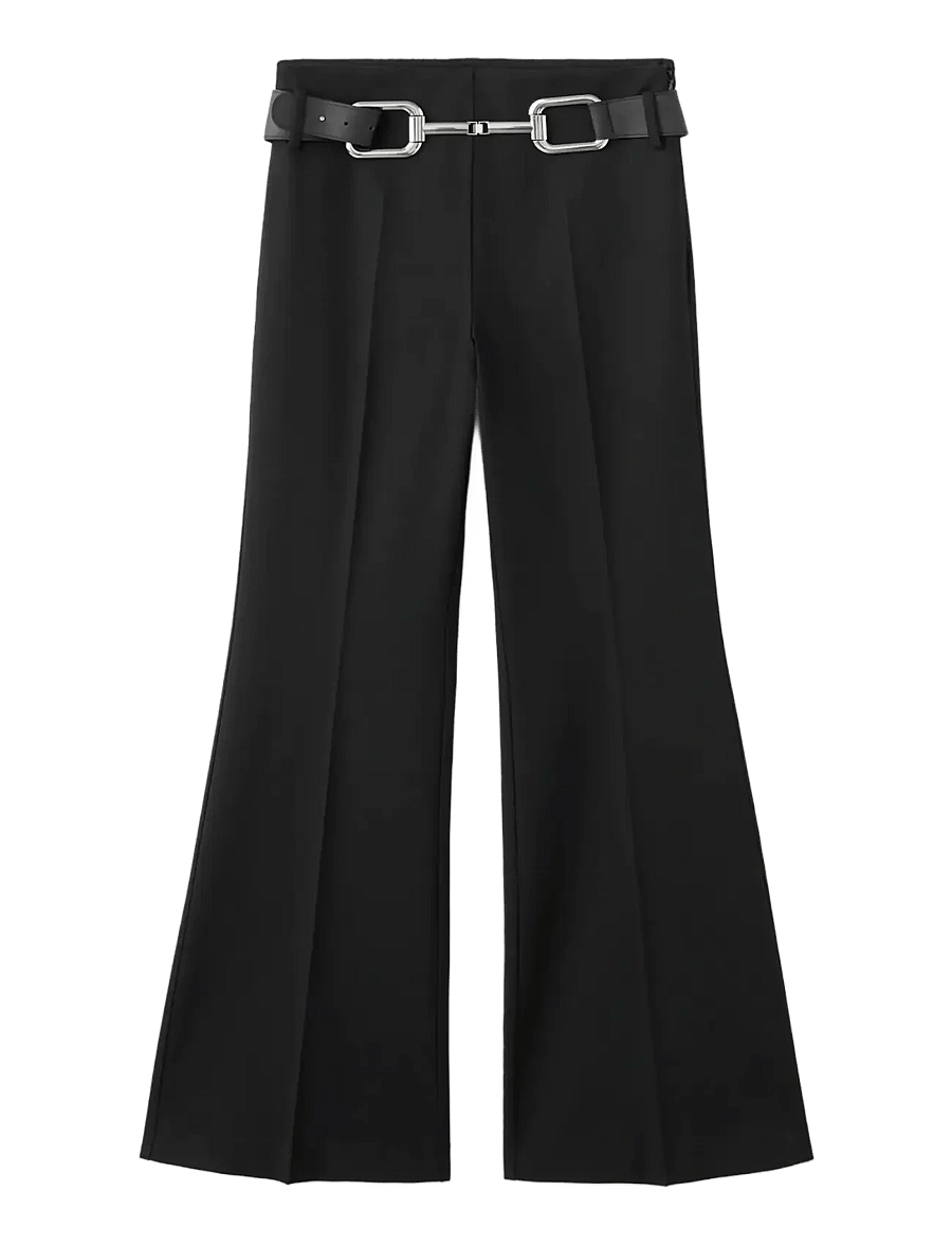 Mango - Flared trousers with belt - schlaghosen - black - 1