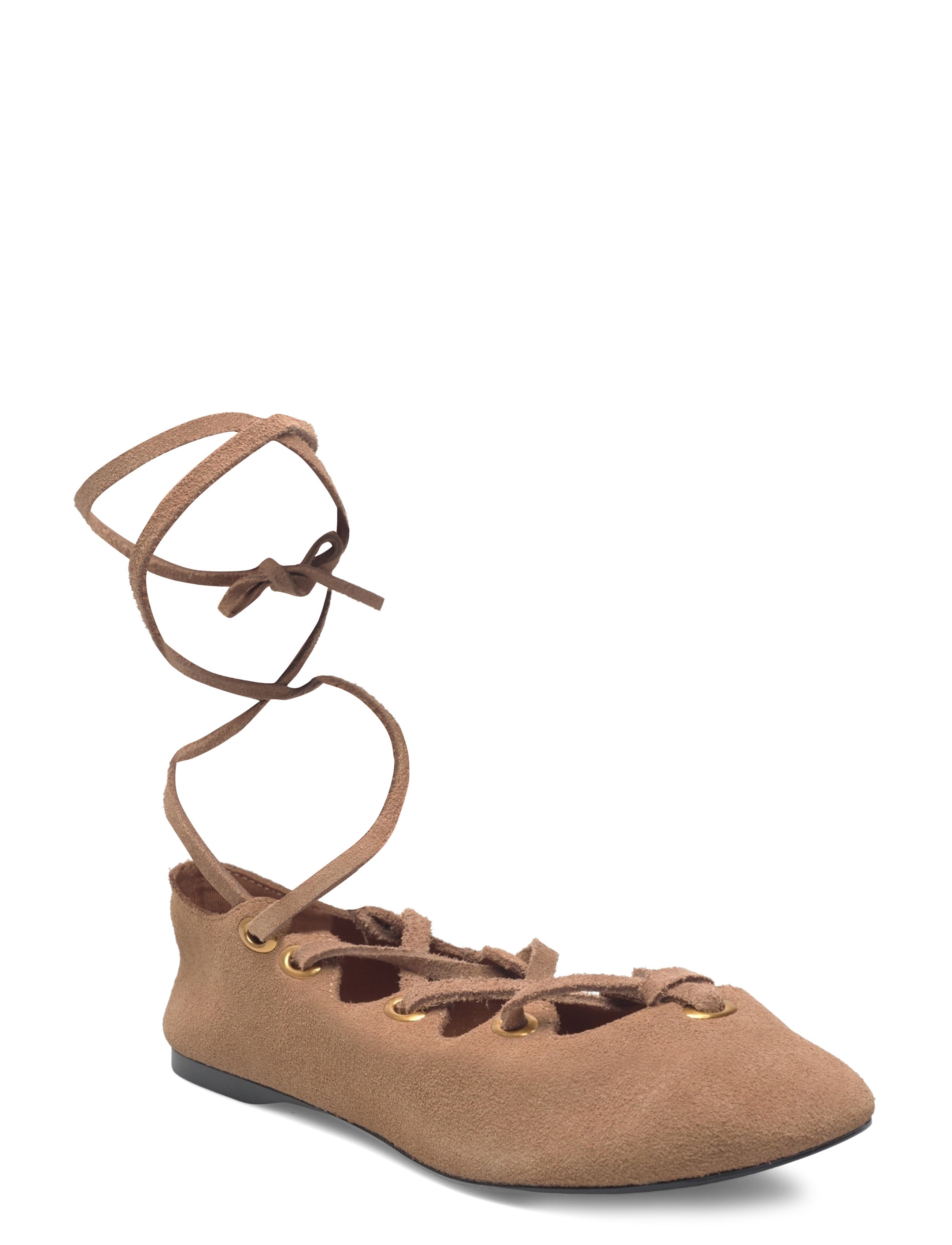 Mango Suede ballet flats with crossed straps - Ballerinas - LT PASTEL BROWN / brown