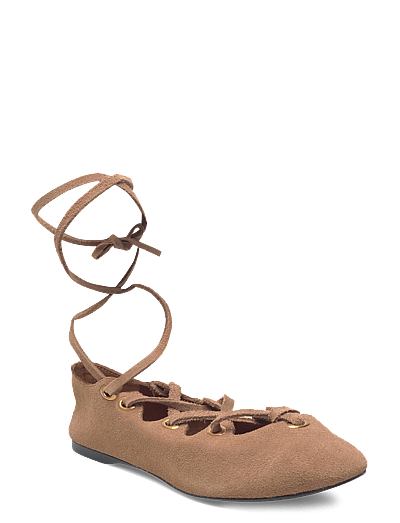 Mango Suede ballet flats with crossed straps - Ballerinaskor - LT PASTEL BROWN / brown