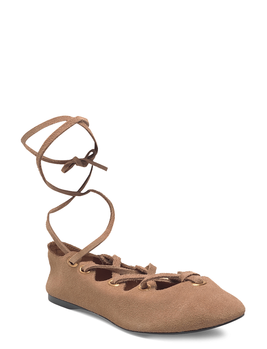 Mango - Suede ballet flats with crossed straps - speciella tillfällen - lt pastel brown - 0
