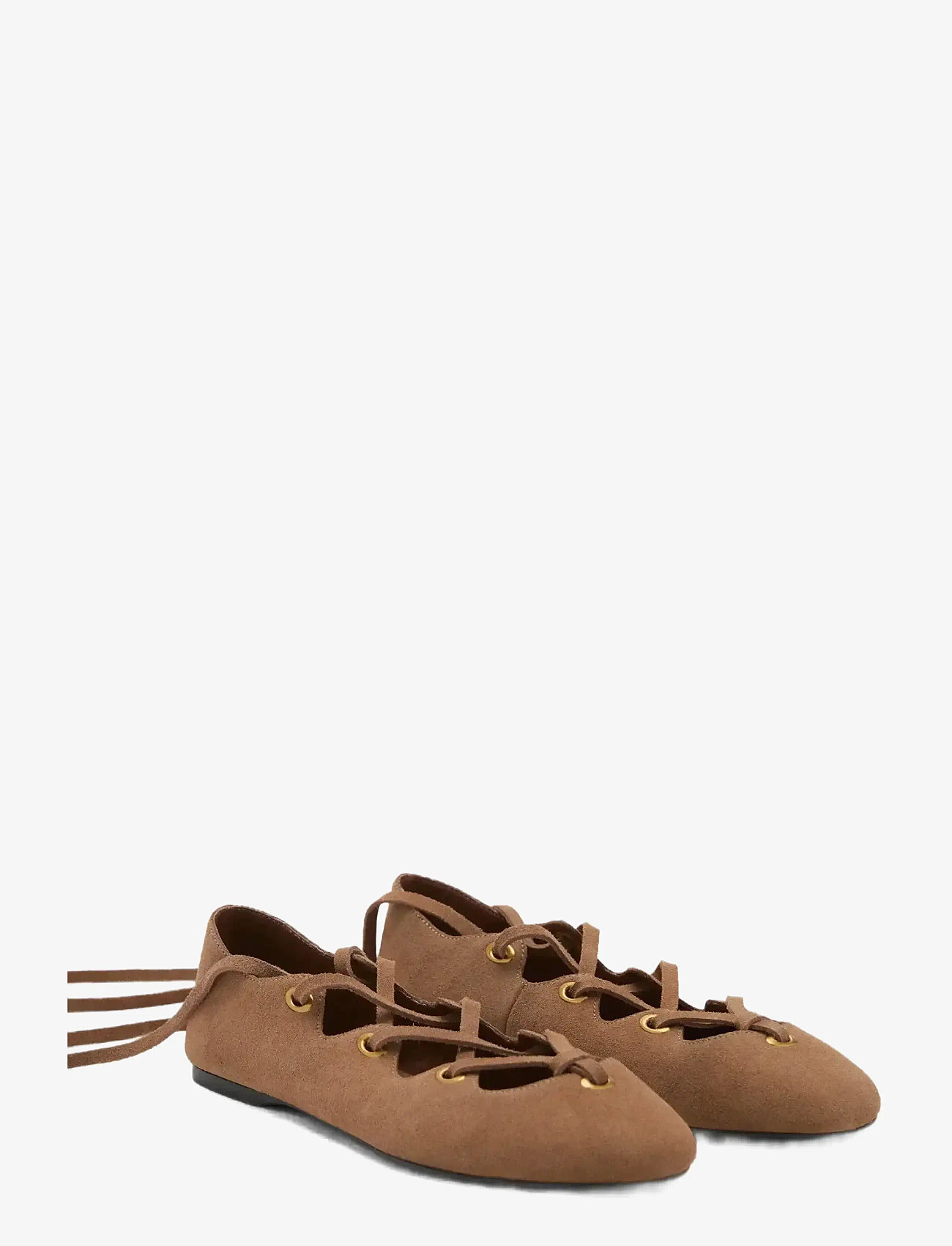 Mango - Suede ballet flats with crossed straps - særlige begivenheder - lt pastel brown - 5