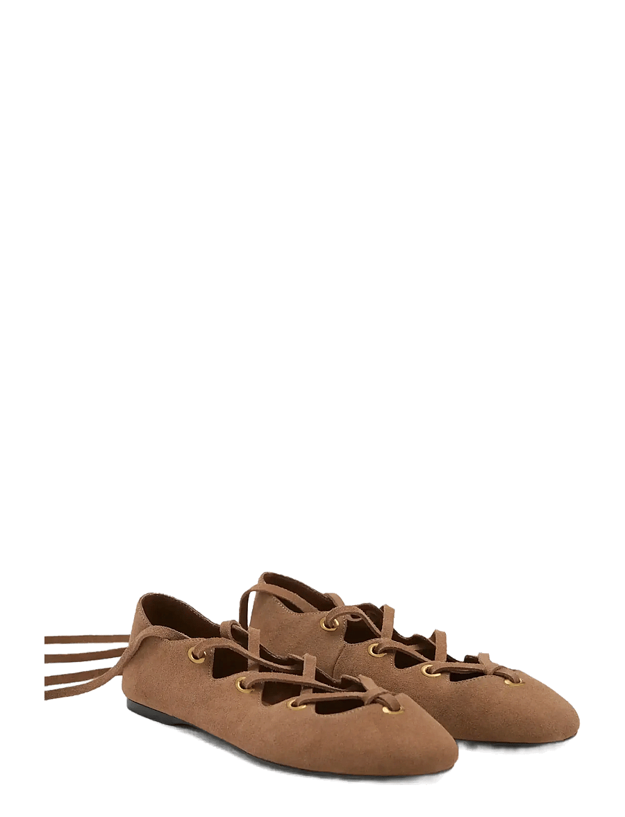 Mango - Suede ballet flats with crossed straps - speciella tillfällen - lt pastel brown - 5
