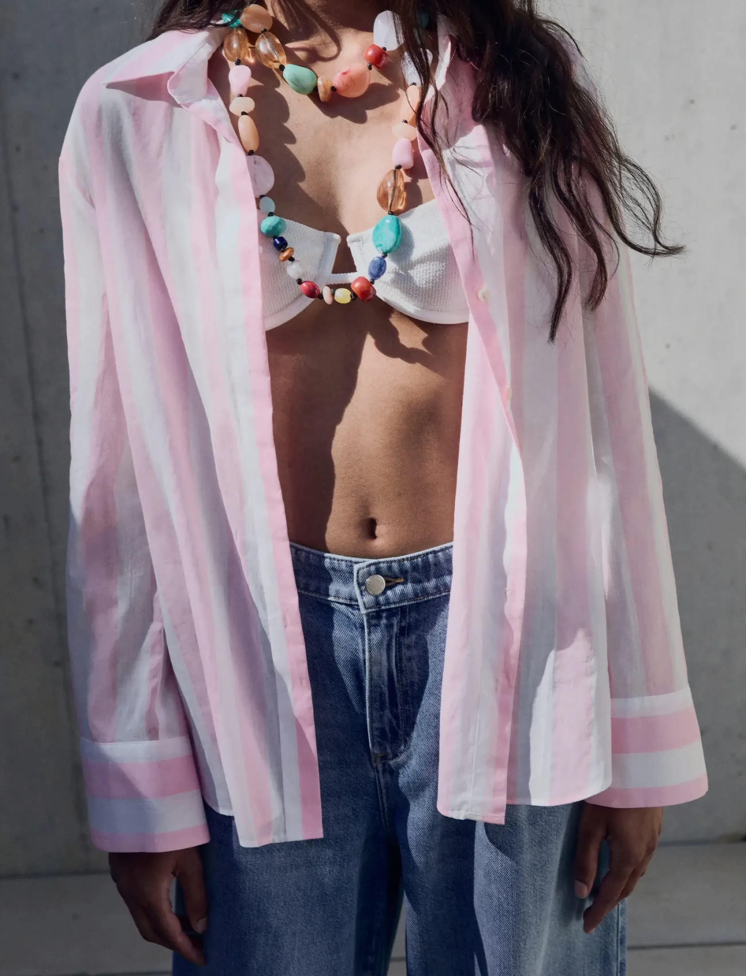 Mango Striped cotton shirt - Skjortor - LT-PASTEL PINK / pink/rose