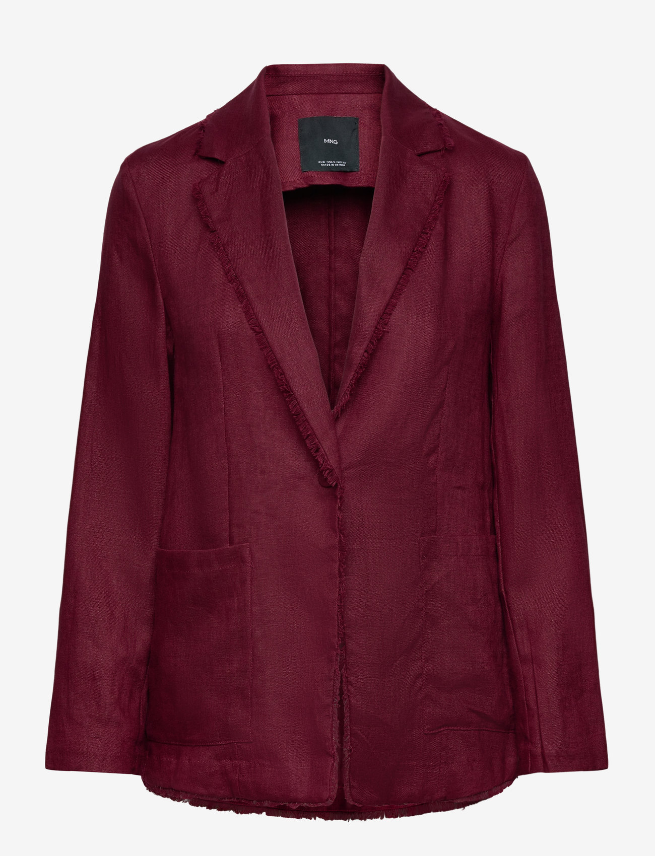 Mango - Linen suit jacket with frayed ends - einreihige blazer - dark red - 1