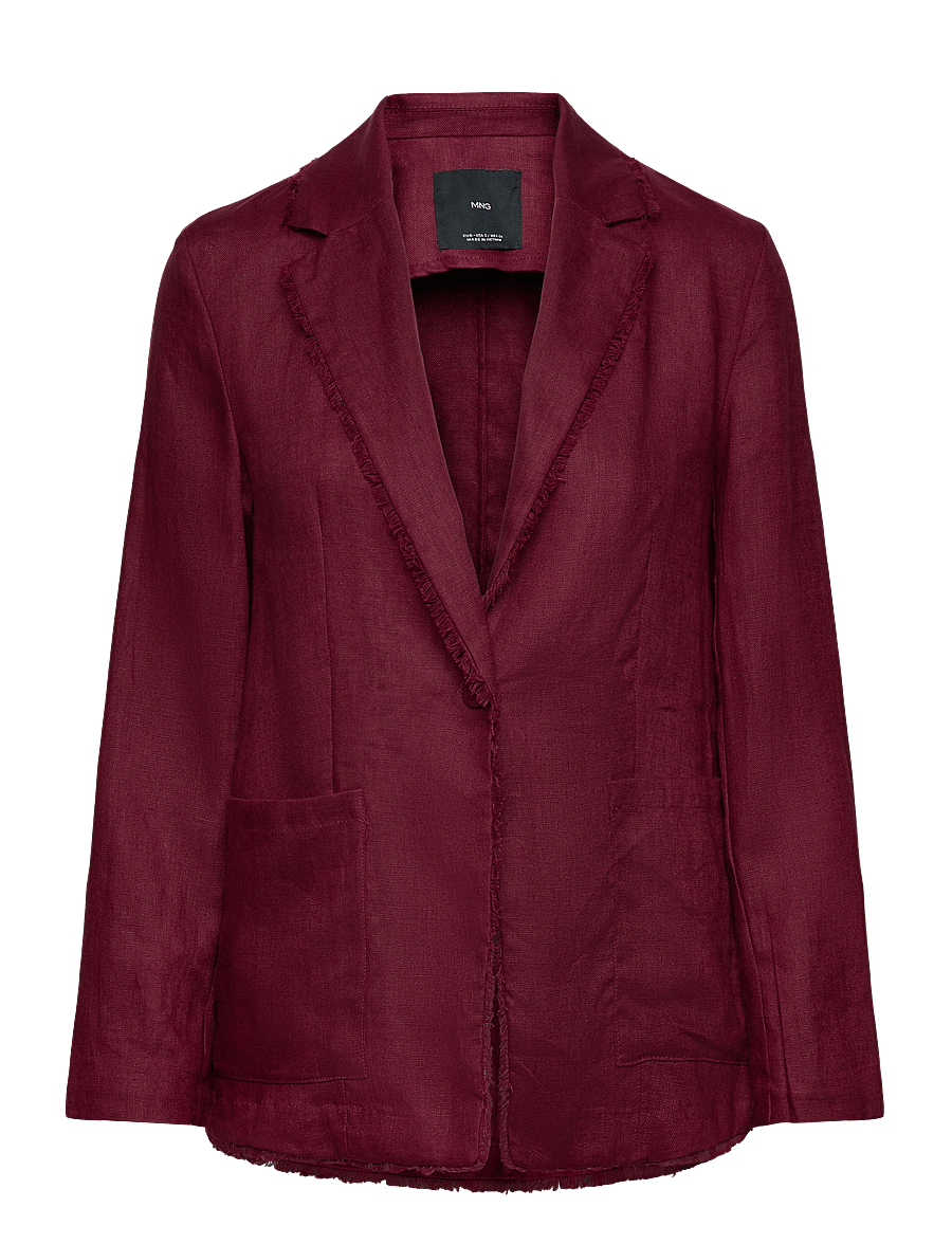 Mango - Linen suit jacket with frayed ends - dark red - 1