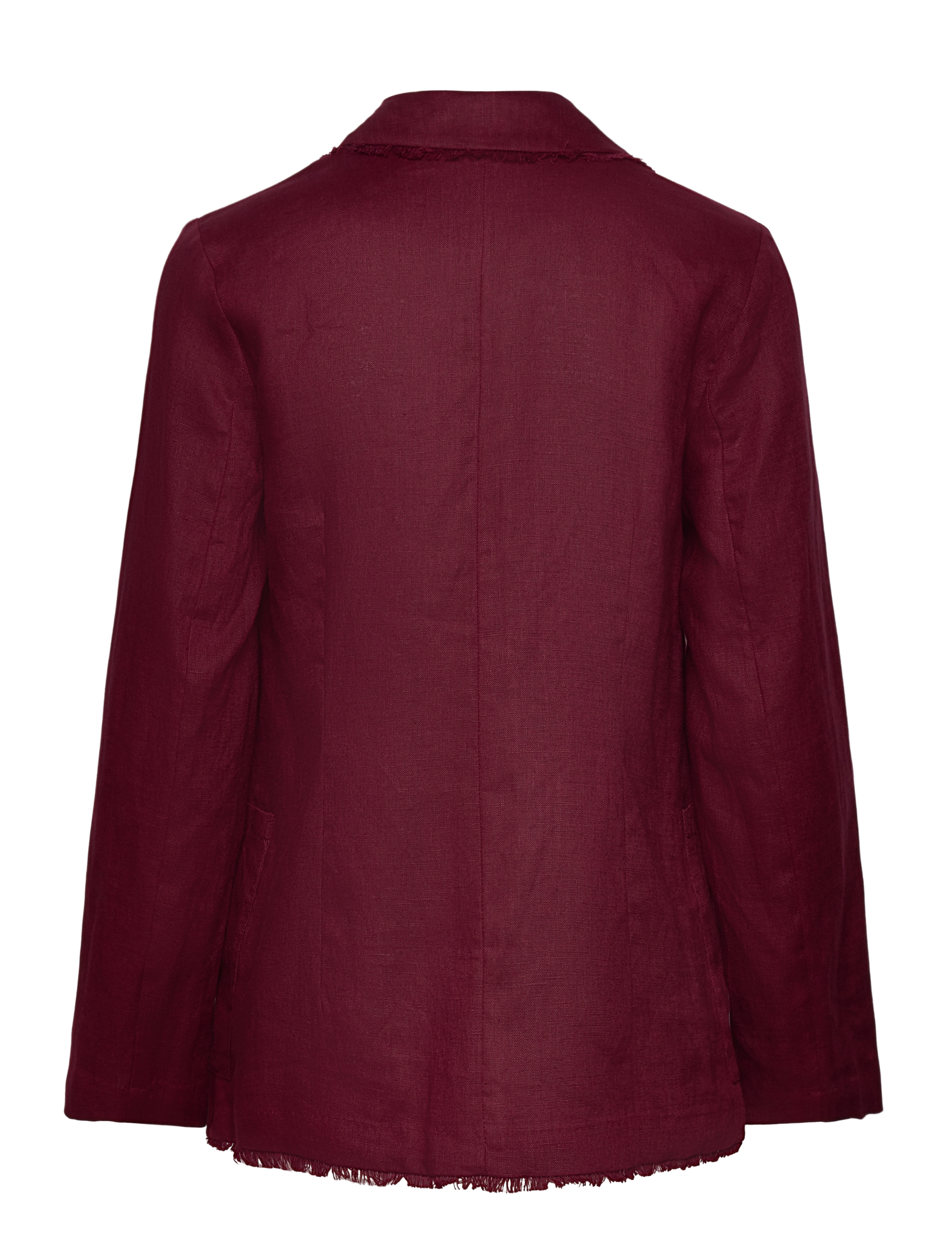 Mango - Linen suit jacket with frayed ends - dark red - 2
