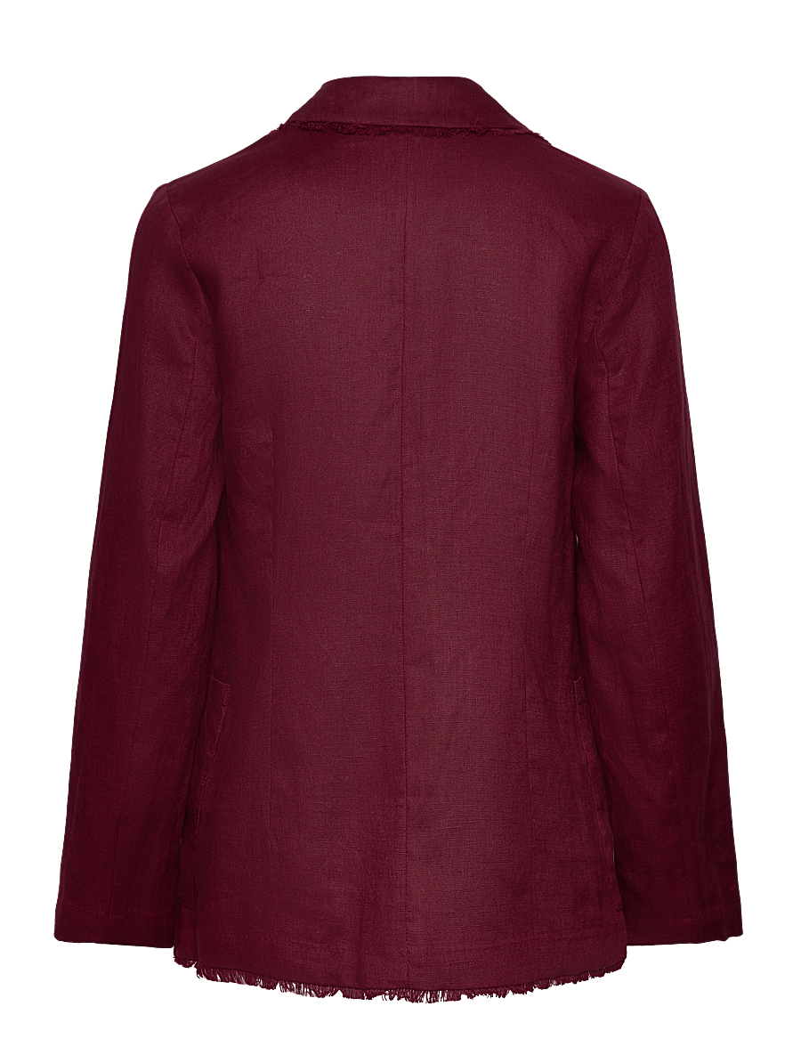 Mango - Linen suit jacket with frayed ends - dark red - 2