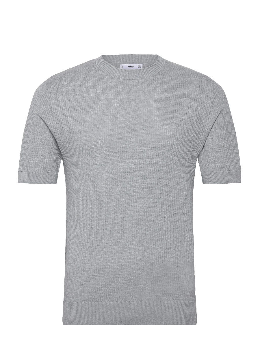 Mango - Ribbed knit t-shirt - lt-pastel blue - 1