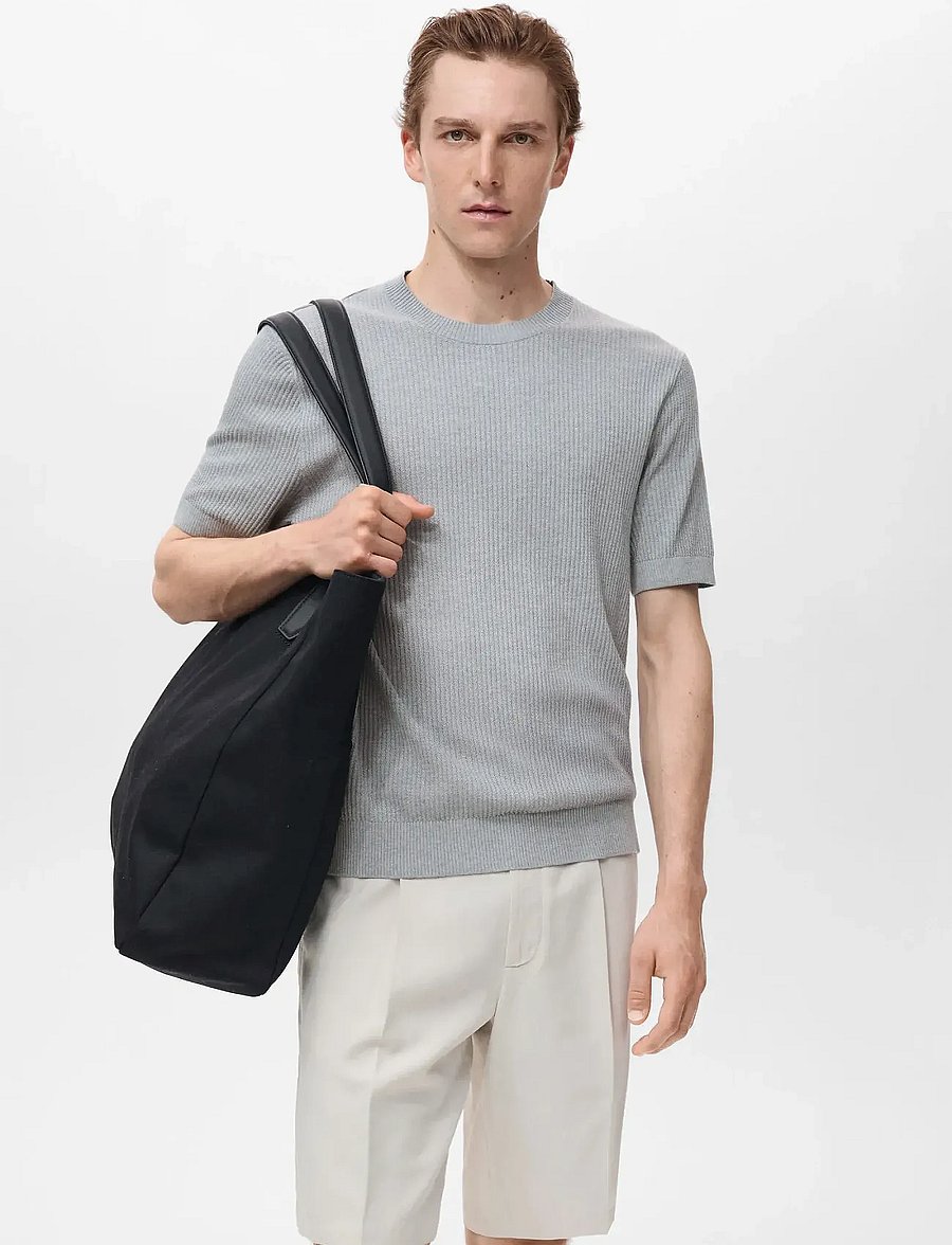 Mango - Ribbed knit t-shirt - lt-pastel blue - 0