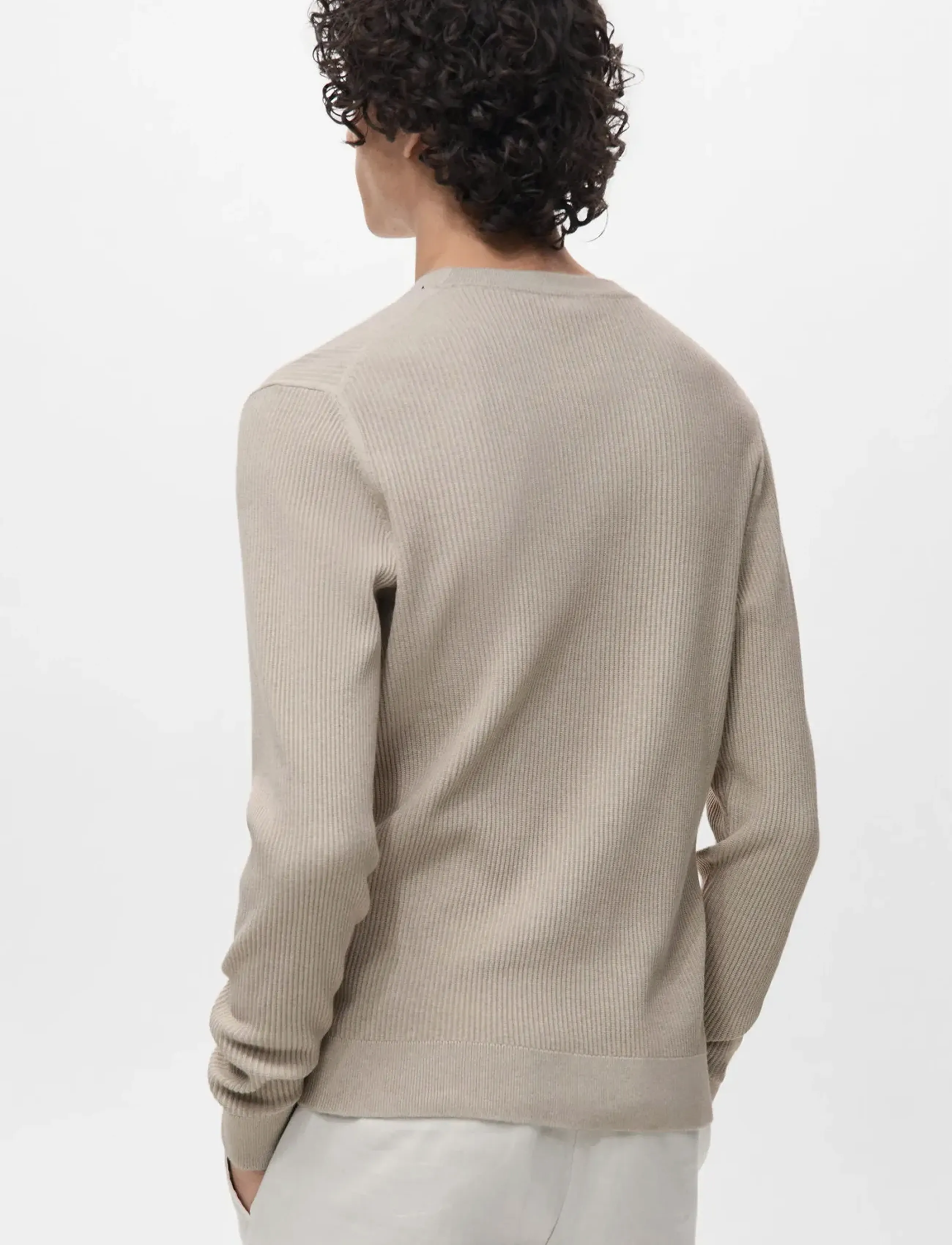 Mango - Fine rib-knit cotton sweater - light beige - 3