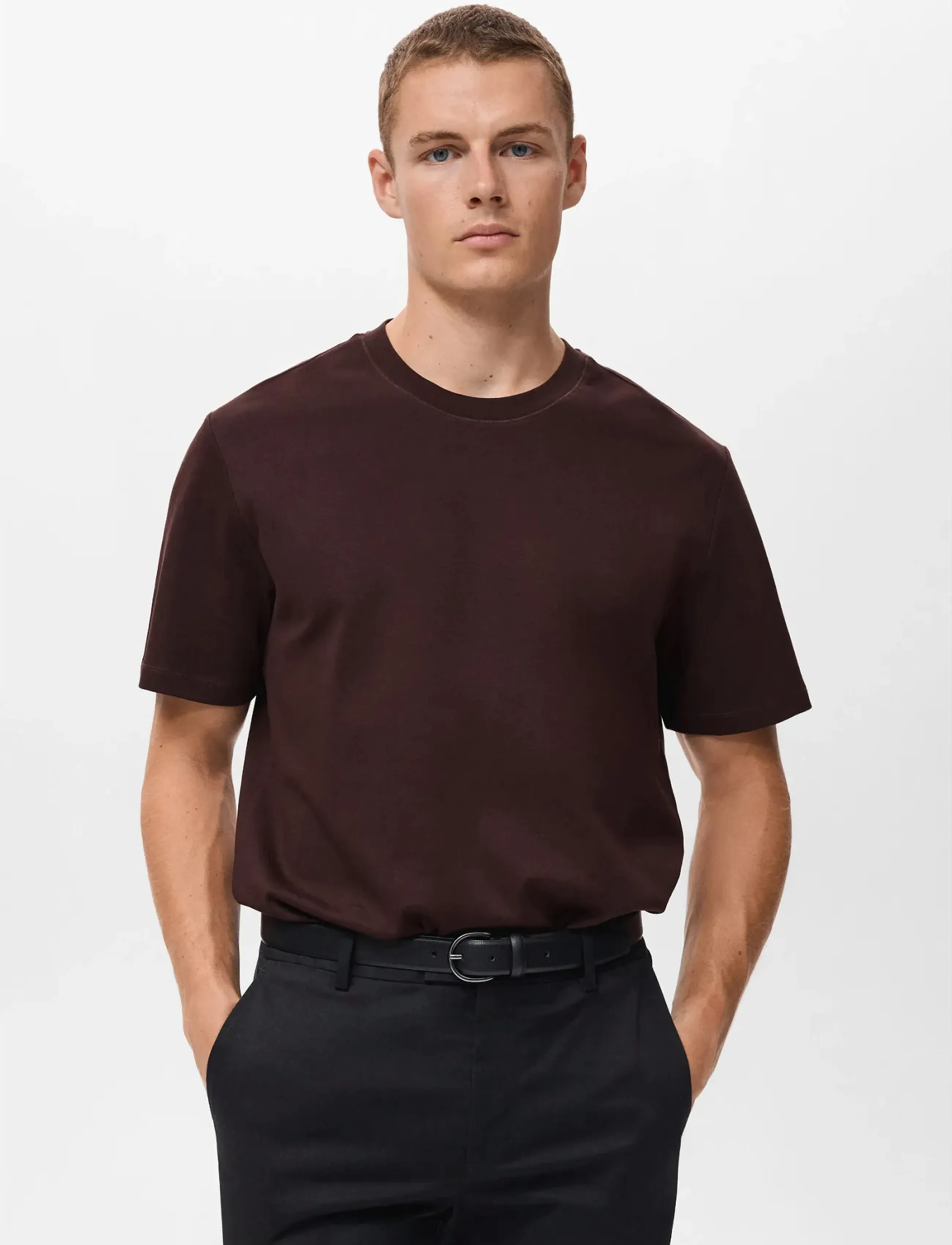 Mango Medium weight regular fit T-shirt - Tøj - DARK RED / burgundy