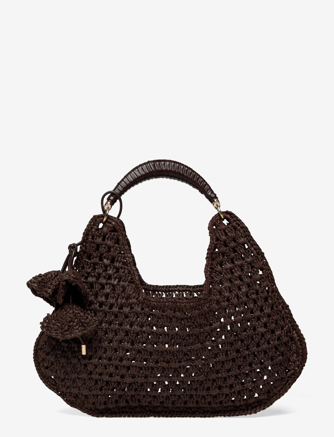 Mango - Natural fibre shoulder bag with flower charm - besondere anlässe - dark brown - 1