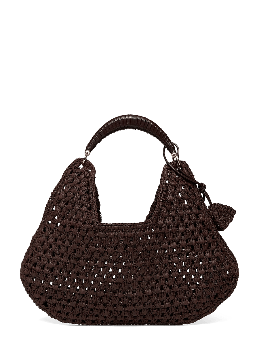 Mango - Natural fibre shoulder bag with flower charm - skuldertasker - dark brown - 2