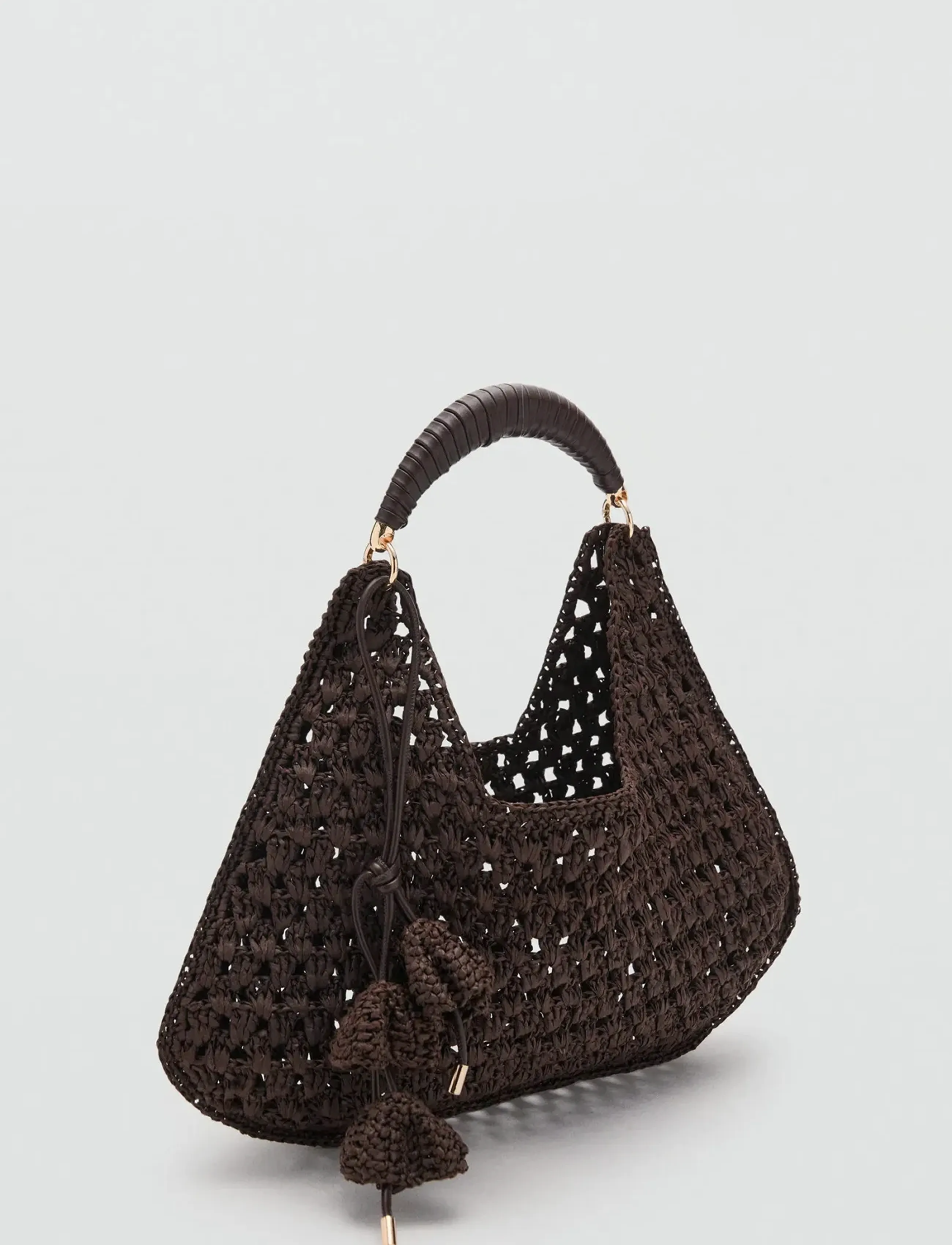 Mango Natural Fibre Shoulder Bag With Flower Charm, One Size, Brown, Tasker > Små Skuldertasker-Crossbody-Tasker, Dame