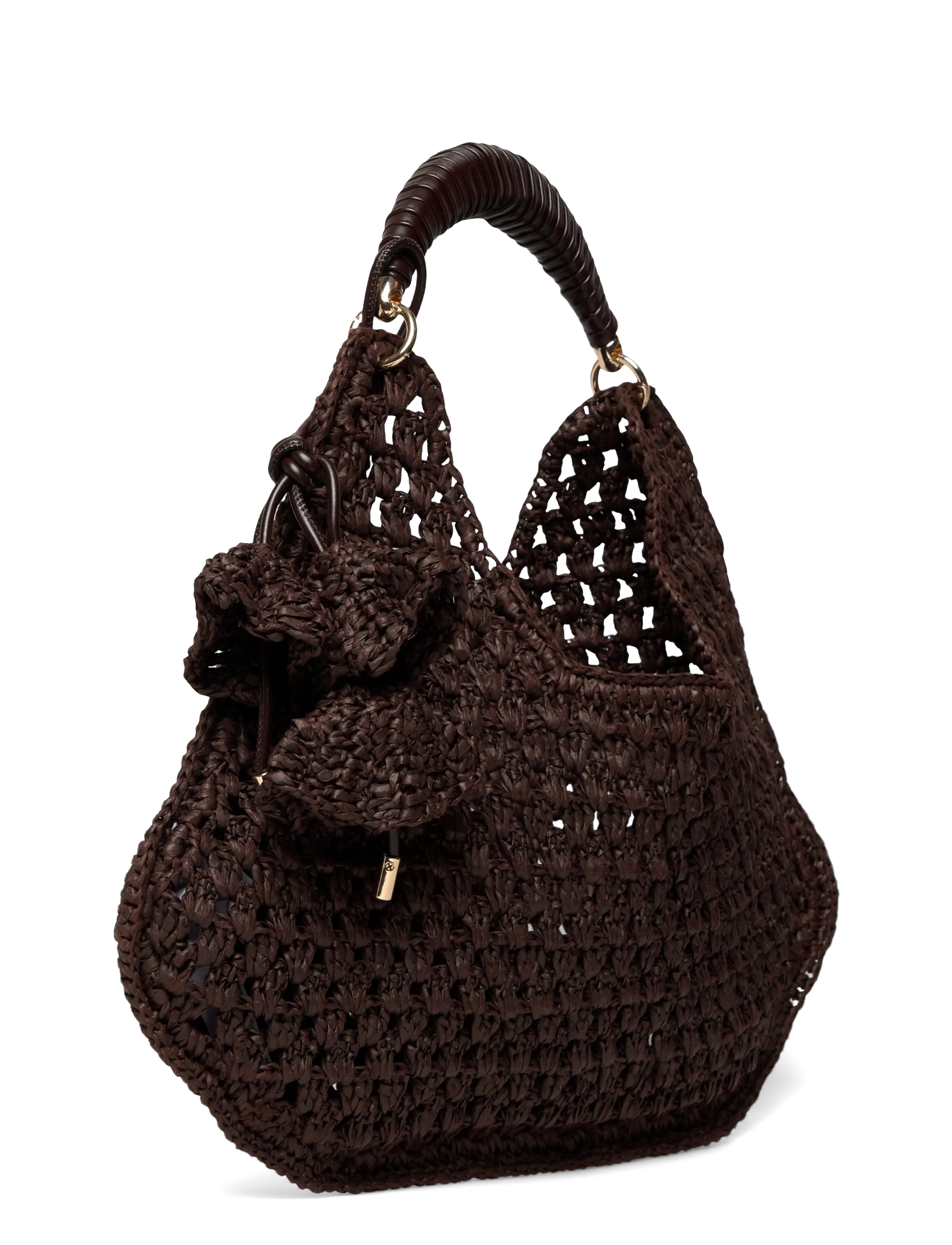 Mango - Natural fibre shoulder bag with flower charm - peoriided outlet-hindadega - dark brown - 3
