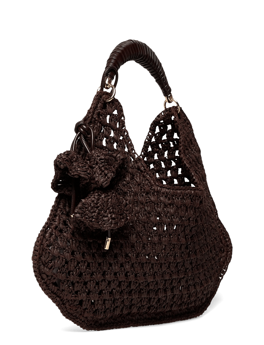 Mango - Natural fibre shoulder bag with flower charm - skuldertasker - dark brown - 3