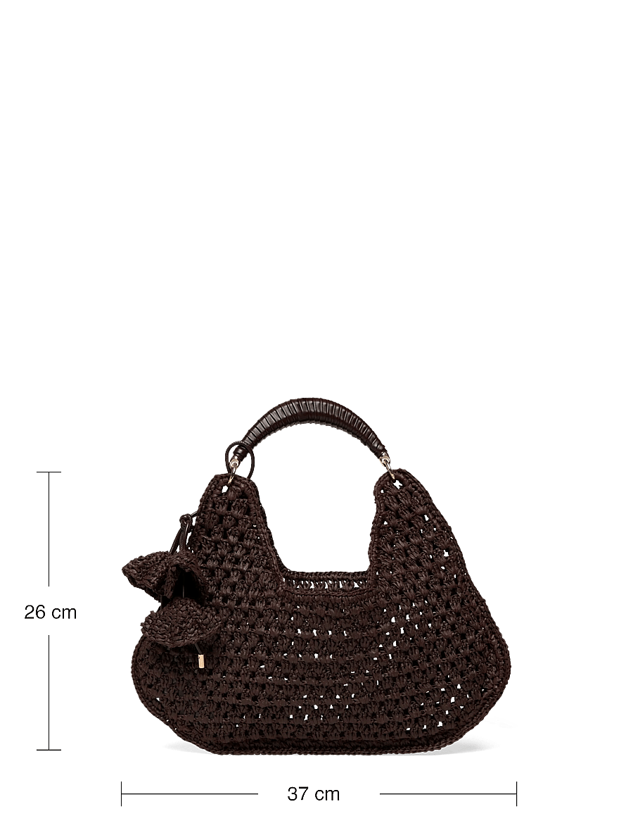 Mango - Natural fibre shoulder bag with flower charm - skuldertasker - dark brown - 4