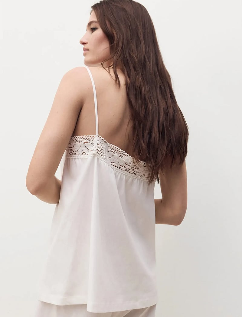 Mango - Cotton top with lace straps - oberteile - white - 2