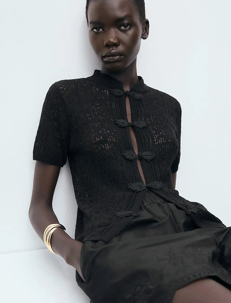 Mango - Crochet cardigan with toggle buttons - black - 0