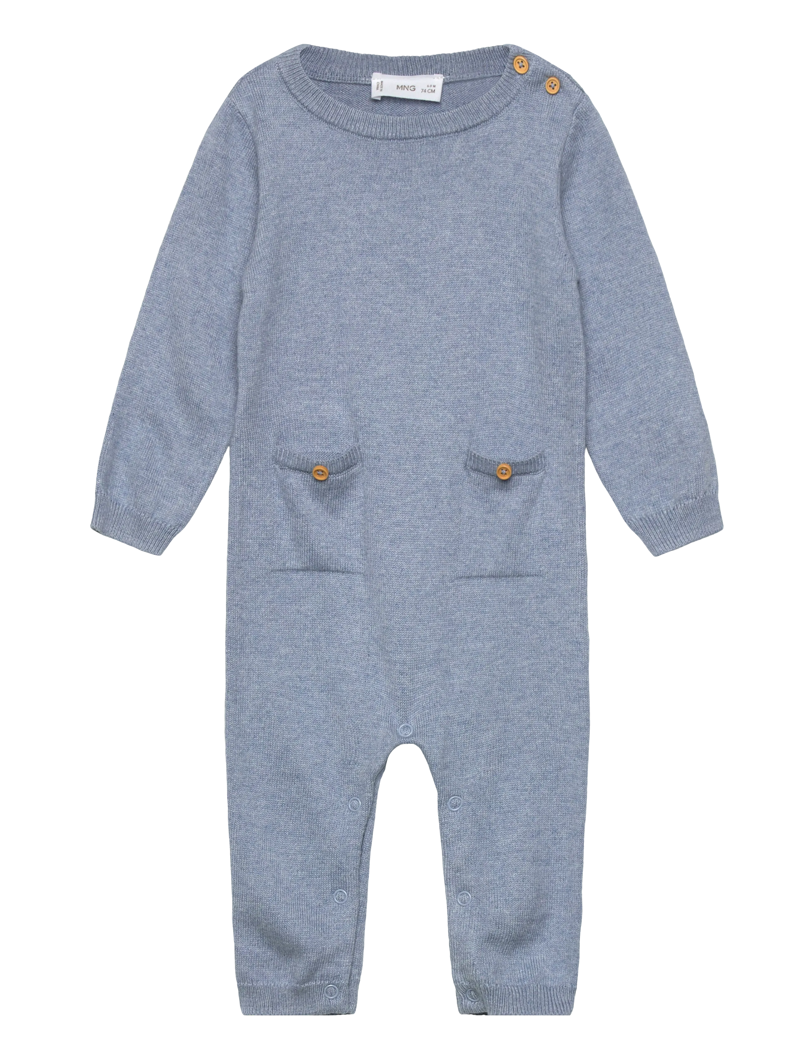 Mango Long Chest-Pocket Jumpsuit, 6-9M, Blue > Jumpsuits, Børn
