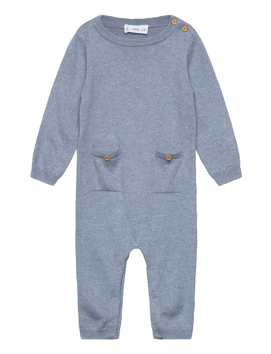 Mango - Long chest-pocket jumpsuit - byxdress - medium blue - 0