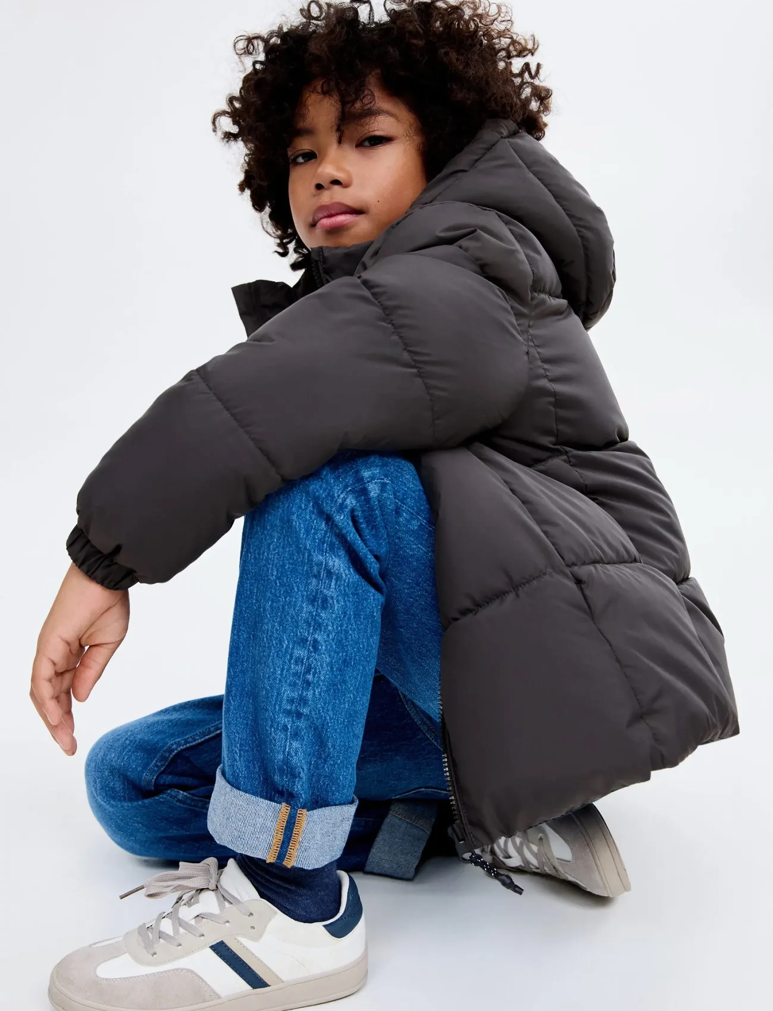 Mango Hood puffer coat - Mango - CHARCOAL / black