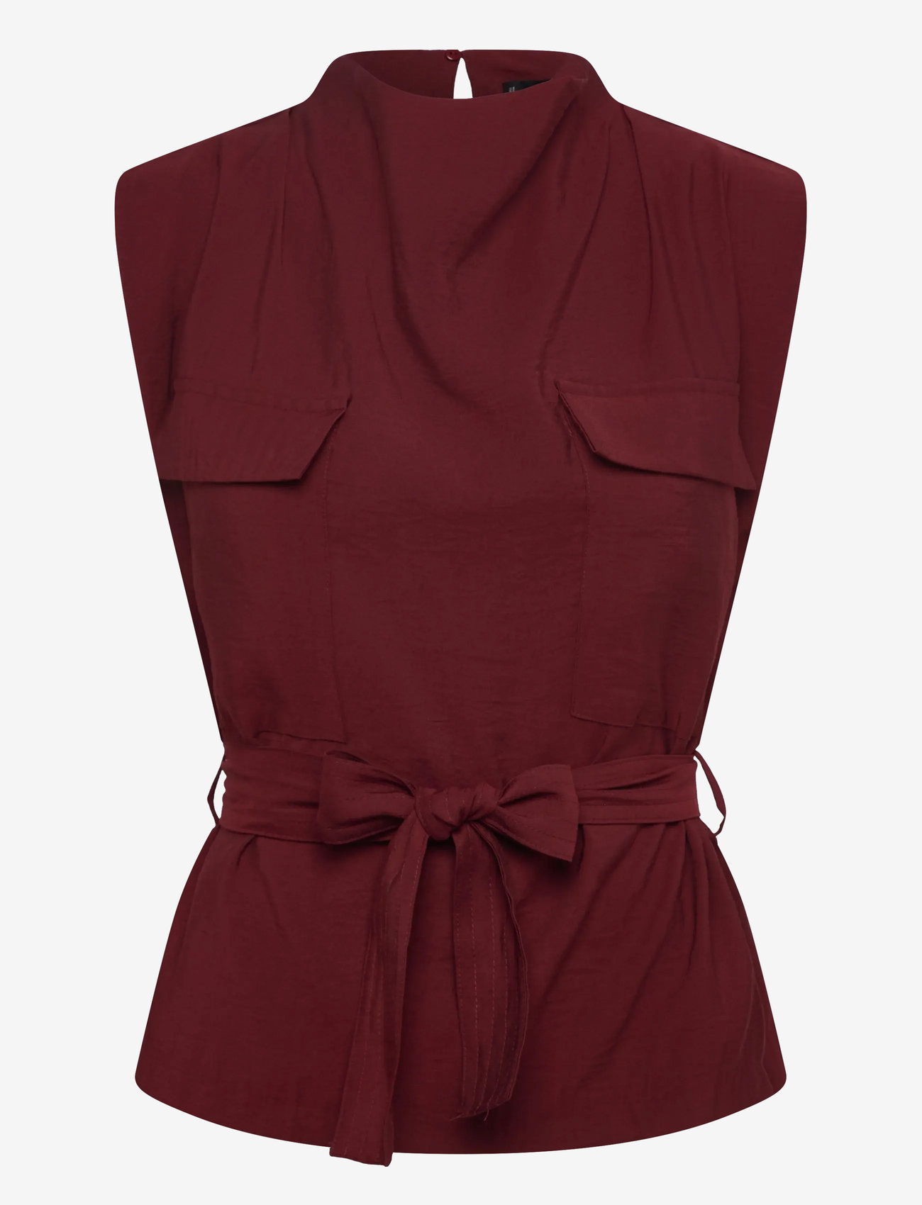 Mango - Blouse with draped neck and belt - Ärmellose blusen - medium red - 0