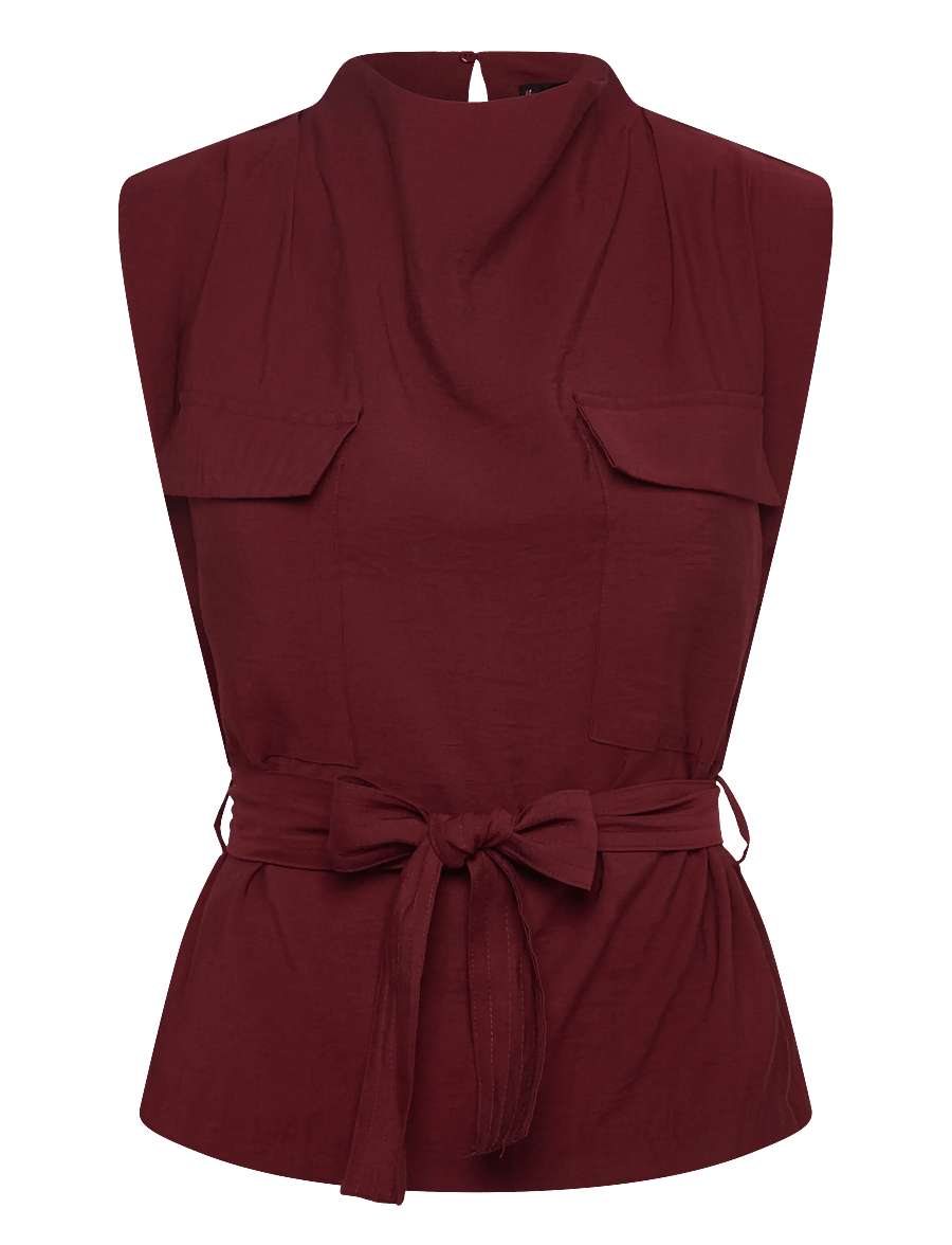 Mango - Blouse with draped neck and belt - medium red - 1