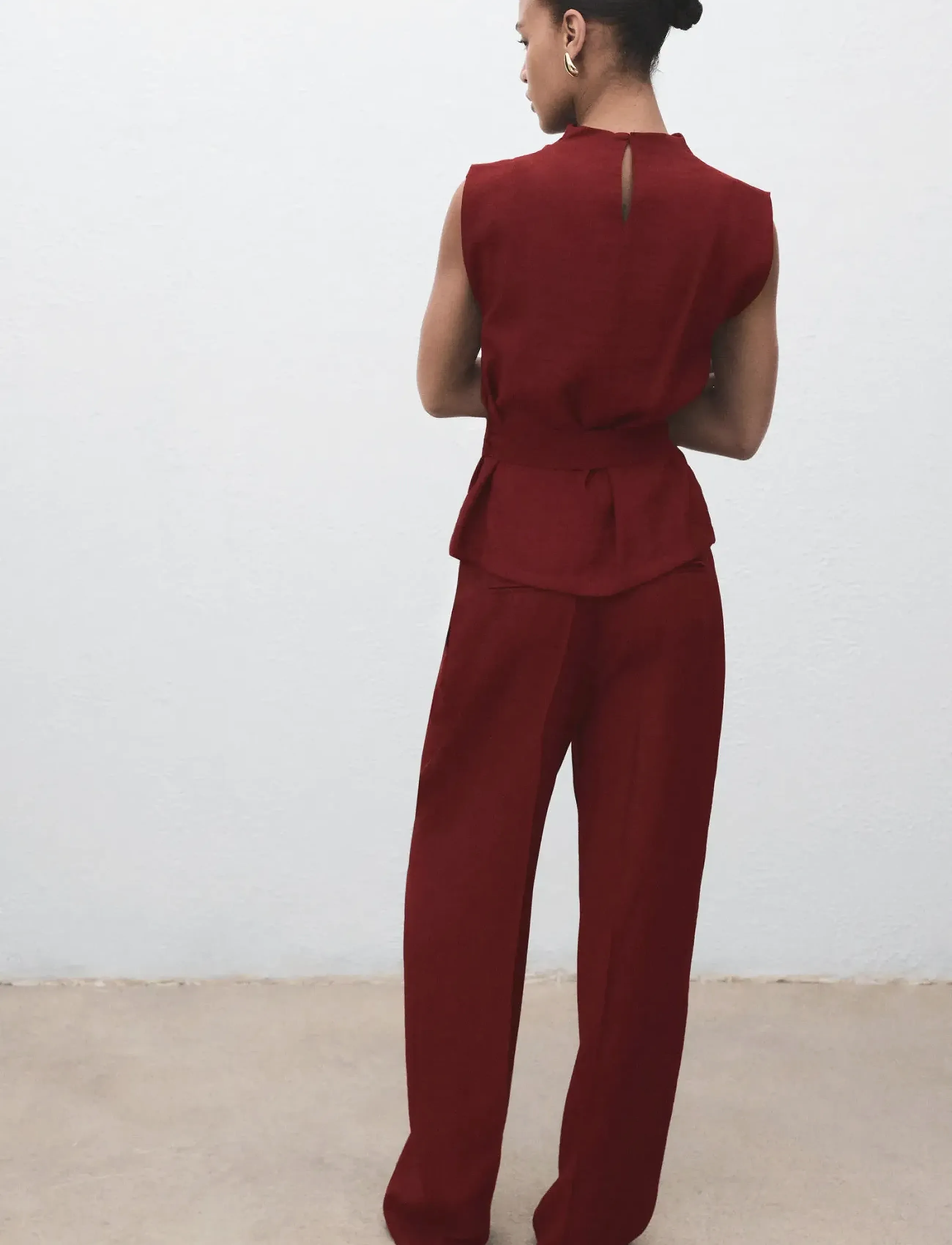 Mango - Blouse with draped neck and belt - medium red - 3
