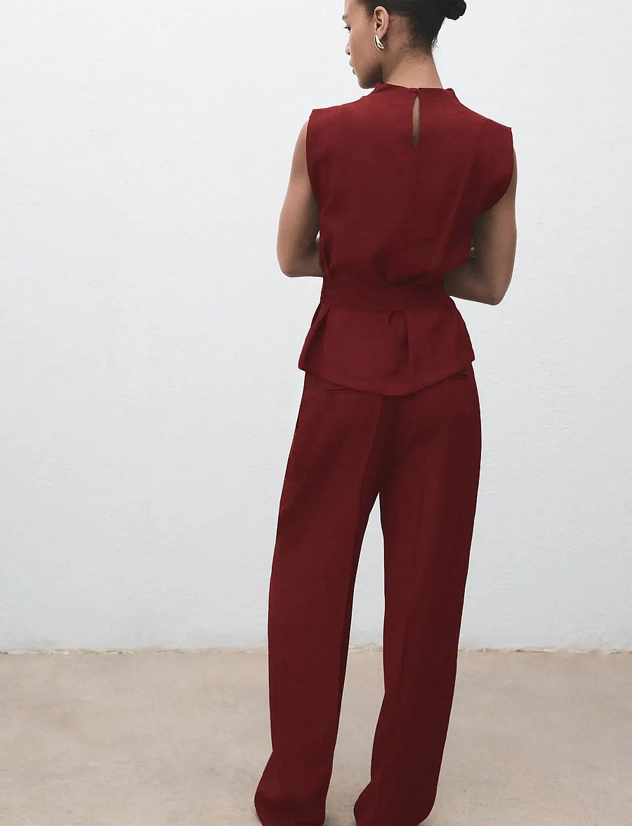 Mango - Blouse with draped neck and belt - medium red - 3