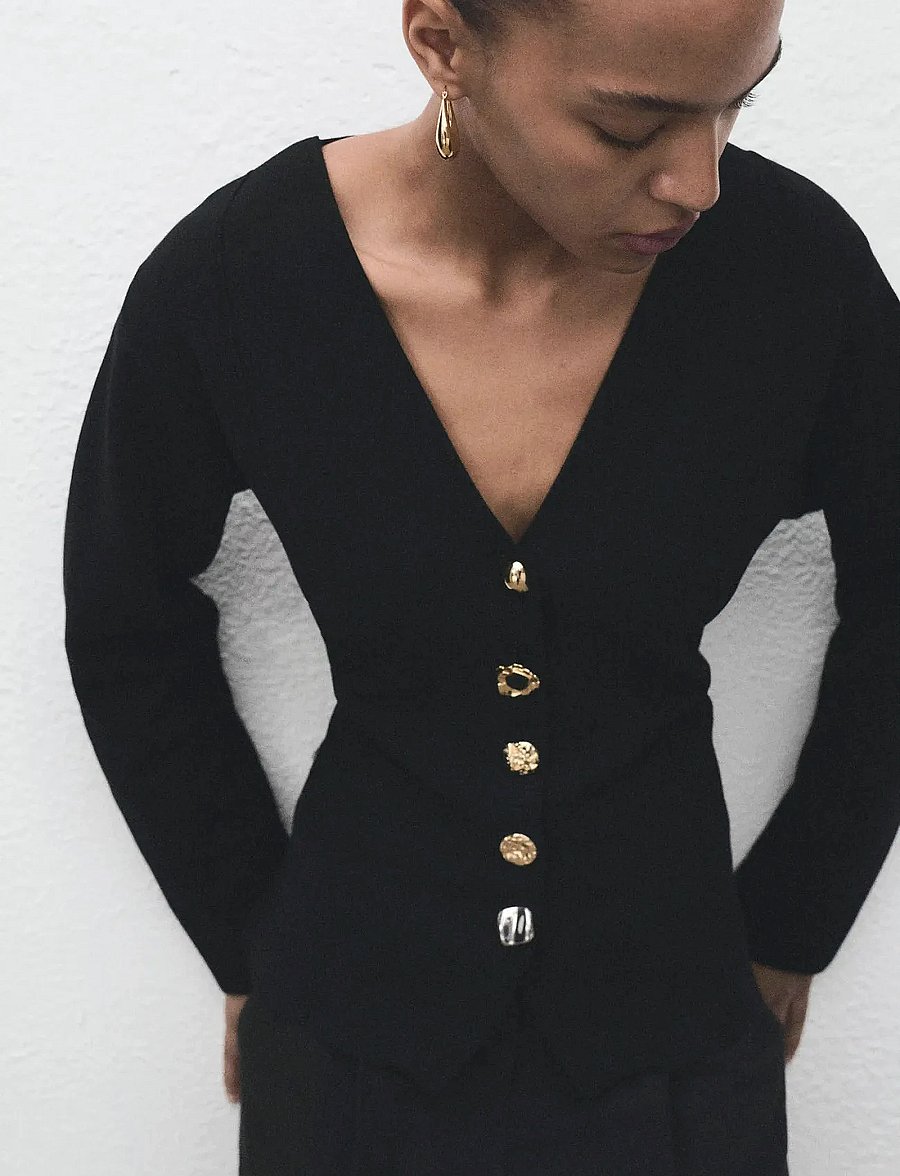 Mango - Knitted jacket with jewel buttons - arkityyli - black - 0