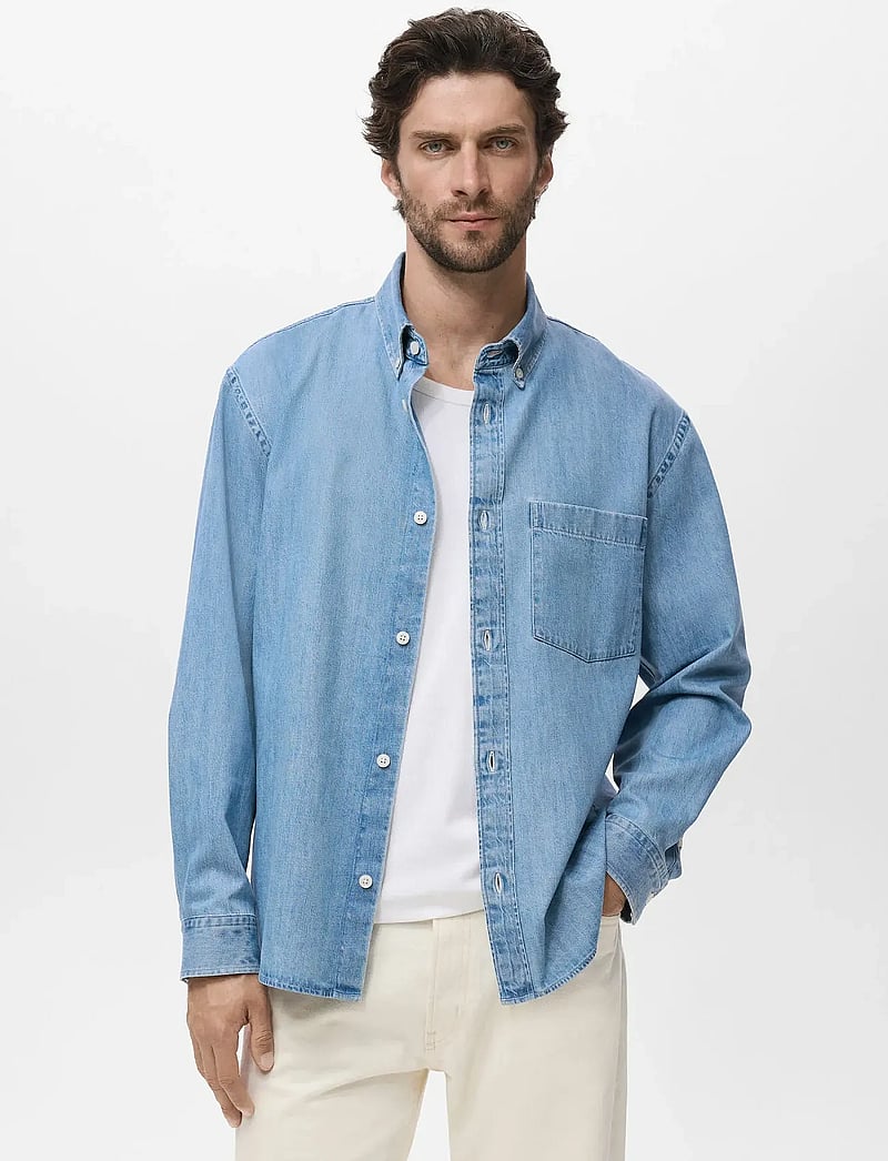 Mango - Denim shirt with pocket - jeansskjortor - open blue - 0