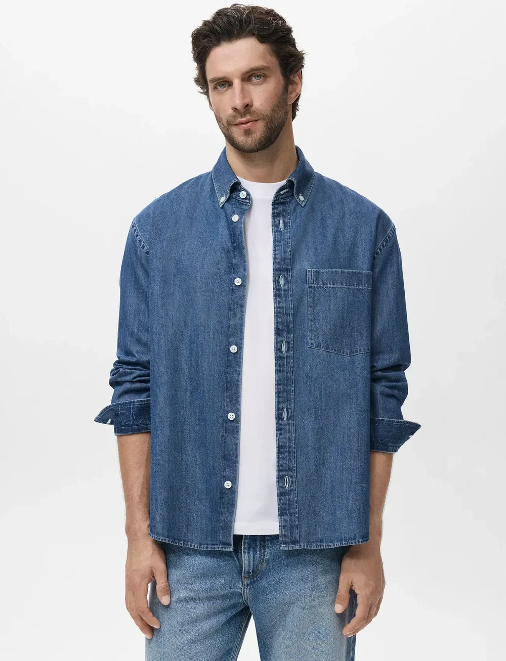Mango - Denim shirt with pocket - denimskjorter - open blue - 0