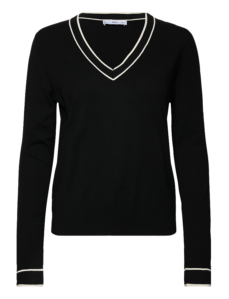 Mango - Contrasting V-neck sweater - black - 1