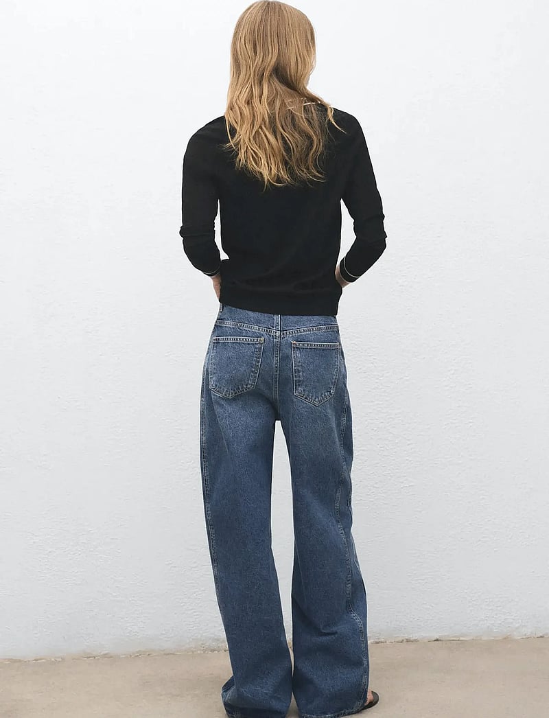 Mango - Contrasting V-neck sweater - black - 3