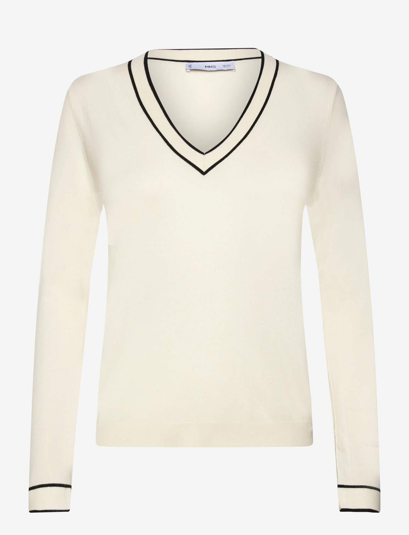 Mango - Contrasting V-neck sweater - efterårstøj - light beige - 0