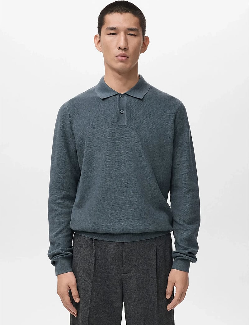 Mango - Micro-structured cotton polo shirt - polostrik - dark blue - 0