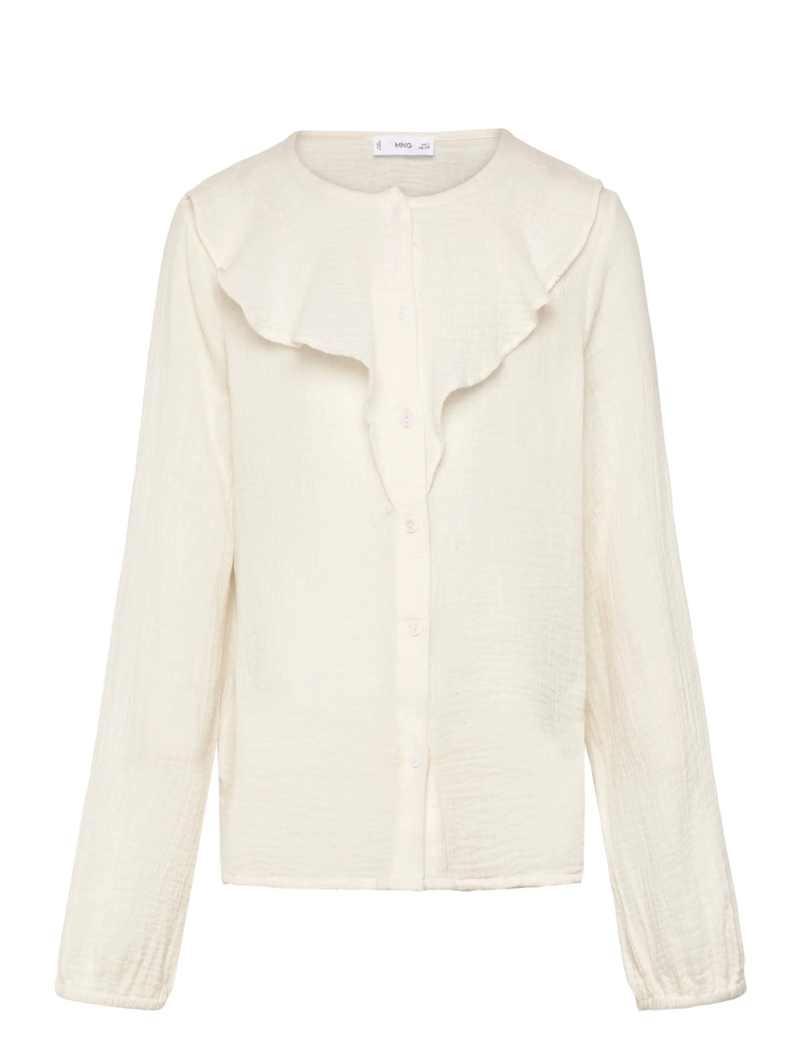 Mango Crinkled Ruffle Shirt, 128, Cream, Overdele > Bluser & Tunikaer, Børn