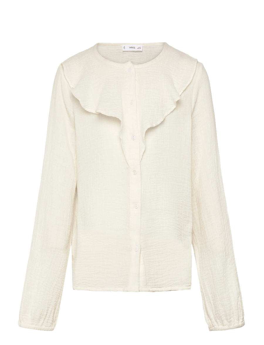 Mango - Crinkled ruffle shirt - blusar & tunikor - light beige - 0